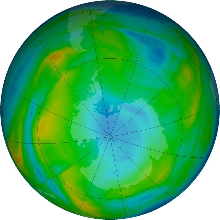 Antarctic ozone map for 14 July 2015